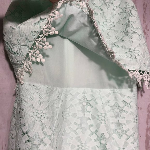 TOPSHOP SLEEVELESS MINT LACE MINI DRESS SIZE 4 - Picture 6 of 8